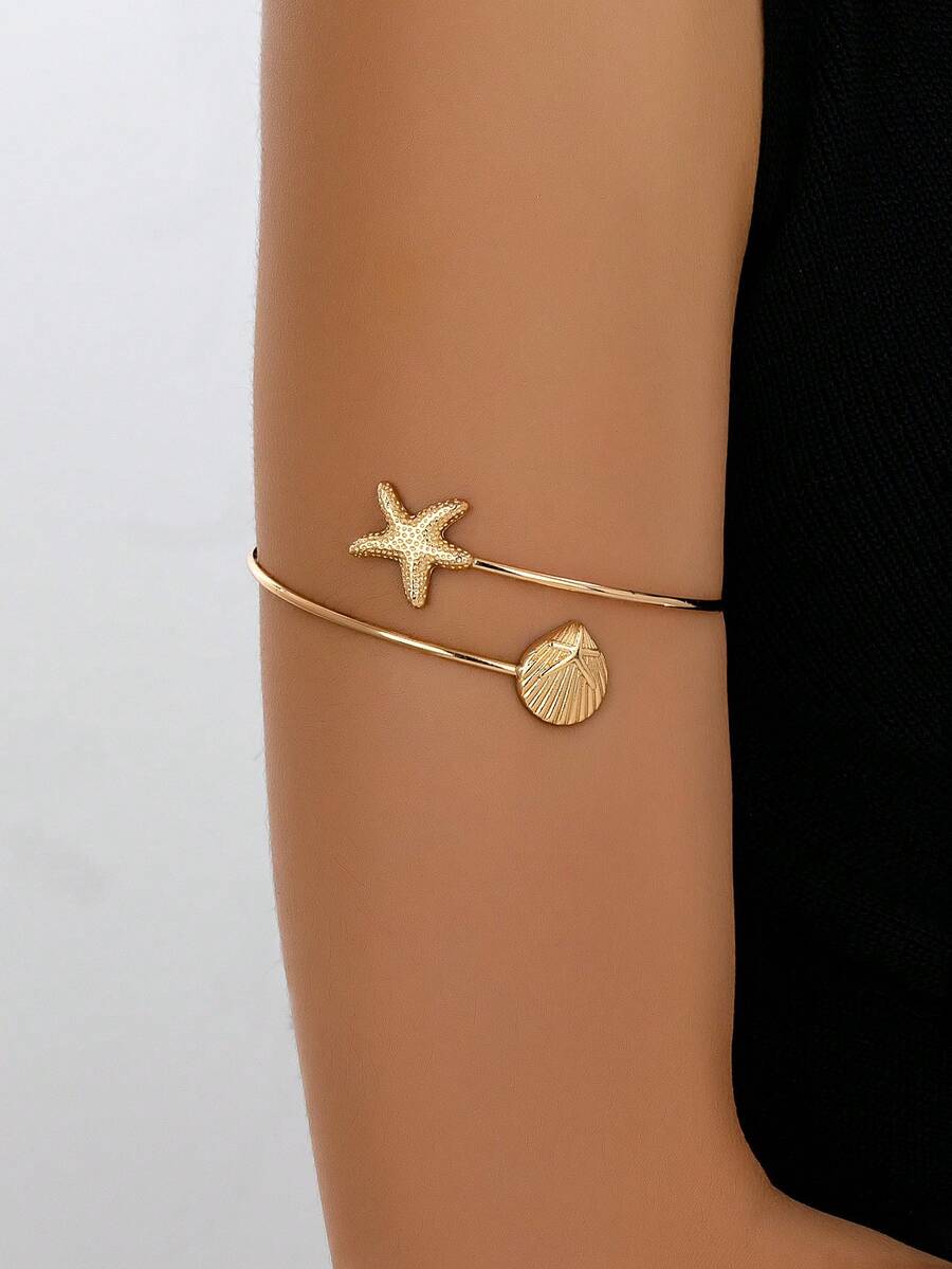 1pc Bohemian Casual Elegant Versatile Exquisite Starfish Shell Arm Cuff - Gold - View 1
