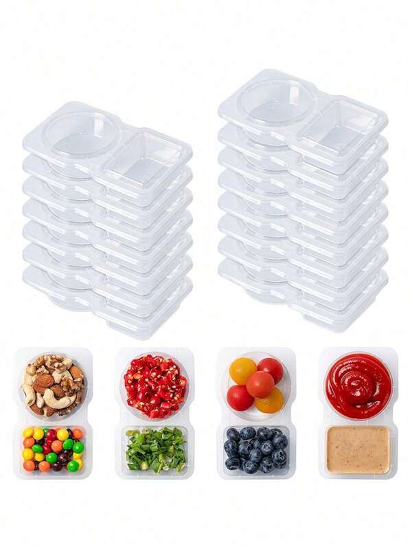 10/20/40 Pack - Reusable Snack Box With Lid, New Snack Box, Snack Box, Quantitative Control, Snack Packaging Box, Double-Layer Compartment Snack Box, Suitable For Portable Meals And Camping, Kitchen Seasoning Box