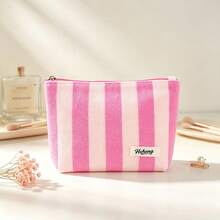 Canvas Makeup Bag, Color Block Striped Zipper Storage Pouch, Colorful Vertical Striped Thick Fabric Large Capacity Handheld Toiletry Bag, Travel Makeup And Skincare Storage Bag - Multicolor - View 6