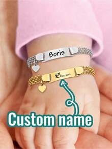 Personalized Baby Name Bracelet With Bow, Customized Stainless Steel Jewelry Gift, Baptism Gift - Style a - View 2