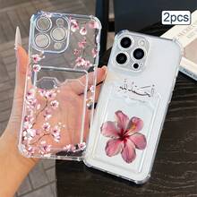 2件裝花卉印花卡槽手機殼 TPU 防震全包覆精準保護套，適用於 Apple 11/12/13/14/15/16/17 Pro Max - 玫瑰金 - 查看 4
