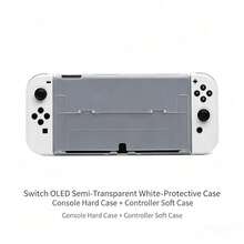 NS Switch OLED 保護殼，附支架，半透明磨砂硬殼，適用於 NS 電池版主機 + 柔軟控制器保護套 - 查看 7