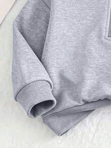 2pcs/Set Girls Pink Bow Print Half-Zip Hooded Sweatshirt & Pants Set, Fashionable & Comfortable Autumn/Winter Outfit - Grey - View 5