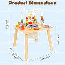 9-In-1 Multi-Functional Kids Activity Table, Early Learning Game Center With Shape Sorting, Carrot Pulling, Sliding Animals & Rotating Gears, Interactive Educational Toy For Toddlers, Promotes Hands-On Skills And Brain Development, With Storage Net - Yellow - View 3
