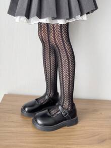 2件裝女童兒童幼兒網襪褲襪，黑色白色純色，卡通V型圖案、直條紋提花薄款，高彈力網襪舞蹈褲，適合日常、學校、可愛風格，春夏四季常規款，適合學生日常聚會，可搭配裙子、短褲、小皮鞋，開學季新學期校園教室穿搭 - 彩色 - 查看 3