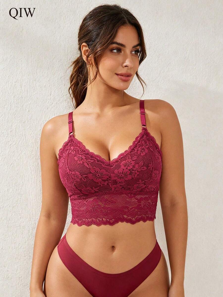 Women's Bra Tank Top, Removable Pads, Wire-Free Bra, Solid Color Lace Bra, Breathable Top, Sports Bra