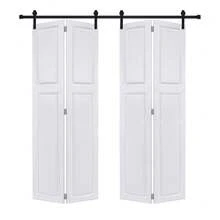 Dual 2Panel Cottagestyle Bi-Fold Door 3/4" Thick 28 In. X 80 In. MDF White Barn Sliding Door With Hardware Kit - Milk White - View 2