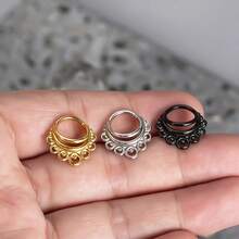 1pc Multi-Loop Hinged Septum Clicker Ring, 316L Stainless Steel Hypoallergenic Click Closure Nose Ring, Suitable For Septum, Helix, Tragus Piercing Jewelry - Round - View 7