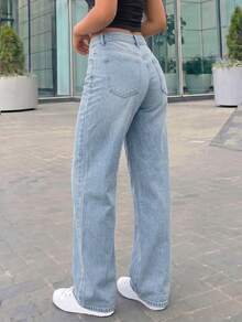 Women's High Waist Cargo Jeans With Ripped Detail, Retro Street Style, Versatile Denim Pants - Light Washed Blue 2 - View 2