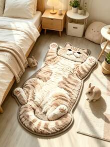 1pc Cream Lying Cat Floor Mat, Bathroom Mat, Door Mat, Small Rug, Home Decor, Area Rug, Outdoor Mat, Bedroom Carpet, Washable Rug, Back To School Gift - Multicolor - View 3