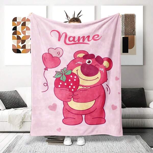 Disney Customized Pink Cartoon Bear Flannel Blanket With Name, Personalized Bedding Blanket, Personalized Throw Blanket, Cute Animal Blanket, Best Blanket, Comfortable Blanket, Home Gift, Birthday Gift, Christmas Gift, Personalized Gift, Gift For Friends, Washable, Customizable, Unique, Personalized Ideal Gift For Friends, Sofa, Bed, Car, Tea Room, Bedroom, Living Room, Bathroom, Dining Room, Office, Breathable, Lightweight, Washable, Fun