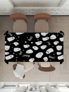 1pc,Simple Ghost Halloween Style Tablecloth,Rectangular Tablecloth,Suitable For Picnic Or Party Decoration Tablecloth,Restaurant Decoration,Kitchen Decoration Tablecloth,Birthday Party And Home Decor - Black - View 4