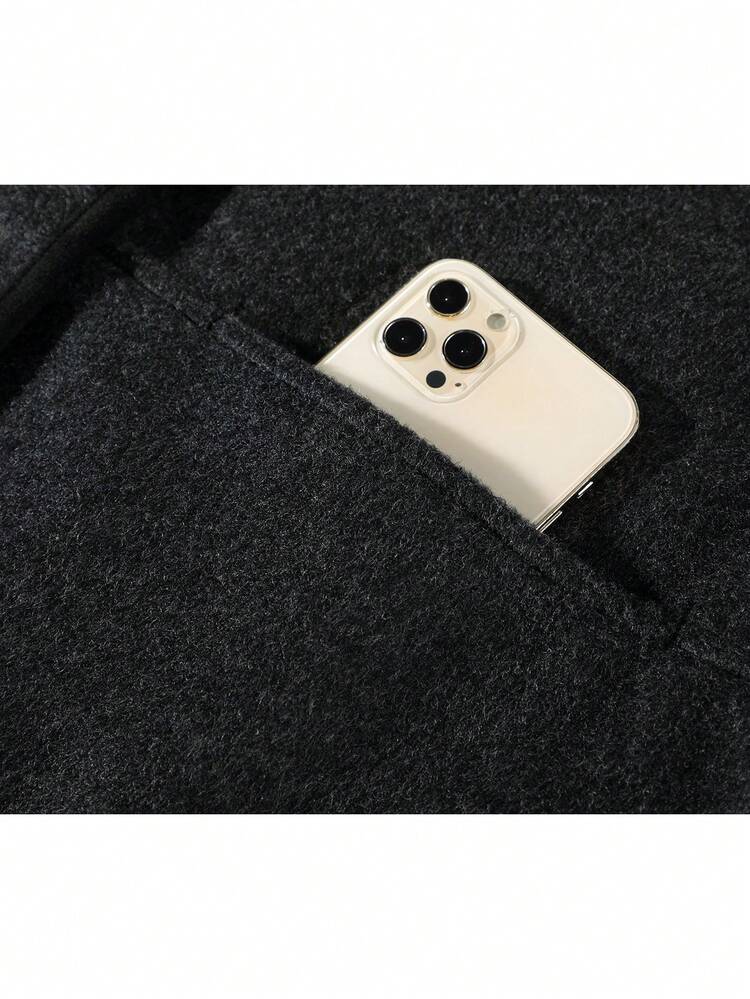 Short Double-Sided Fleece Contrast Color Button-Up Jacket, Elegant Casual Top For Evening Dates, College Daily Wear, Autumn/Winter, Vacation - Black - View 5