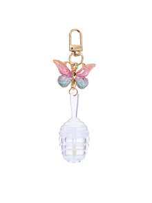 Cute Honey Lip Oil Bottle Keychain With Butterfly Pendant, Lip Gloss Bottle Bag Charm, Travel Refillable Bottle, Lipstick Tube, Empty Lip Gloss Container - Multicolor - View 14