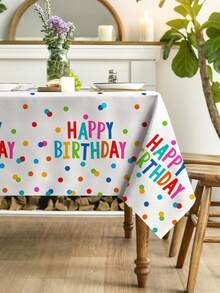 1pc,Minimalist Polka Dot Birthday Text Style Tablecloth,Rectangular Tablecloth,Suitable For Picnic Or Party Decoration Tablecloth,Restaurant Decoration,Kitchen Decoration Tablecloth,Birthday Party And Home Decor - Multicolor - View 2