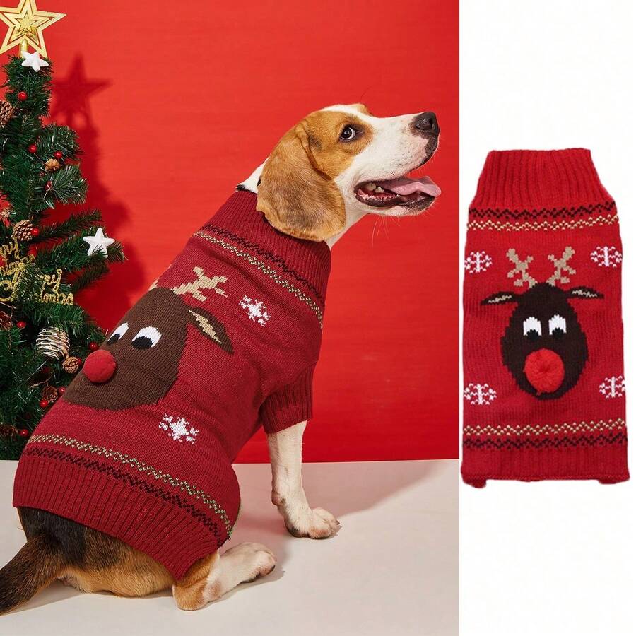 Christmas Pet Clothes Red Nose Reindeer Pet Sweater Poodle Teddy Small Medium Large Dog Sweater