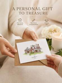 Custom Watercolor House Portrait Greeting Card With Personalized Photo & Text,Delicate Hand-Drawn Style Design,Ideal Keepsake For New House Moving Celebration,Family Residence Commemoration, Housewarming Gift And Permanent Memory Of Your Beloved Home - Multicolor - View 7