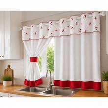 Cortina de Cozinha c/ bandô Estampado 2,50m x 1,40m de altura - Multicolorido - Visão 3
