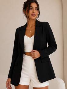 Blazer Alfaiataria Feminino  Casaco Social Elegante - Preto - Visão 2