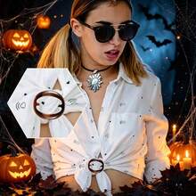 8pcs Halloween Oval Scarf Rings, Minimalist Solid Color T-Shirt Necktie Fasteners, Invisible Shirt Buckles, Elegant Gel Resin Women's Daily Wear Scarf Rings - Multicolor - View 3