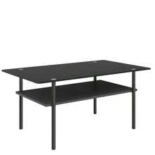 Modern Coffee Table With Black Glass Top, Living Room Table With MDF Shelf And Metal Frame, Rectangular Sofa Table With 2-Tier Storage, Black-H45/W98/D58 Cm - 黑色 - 查看 6