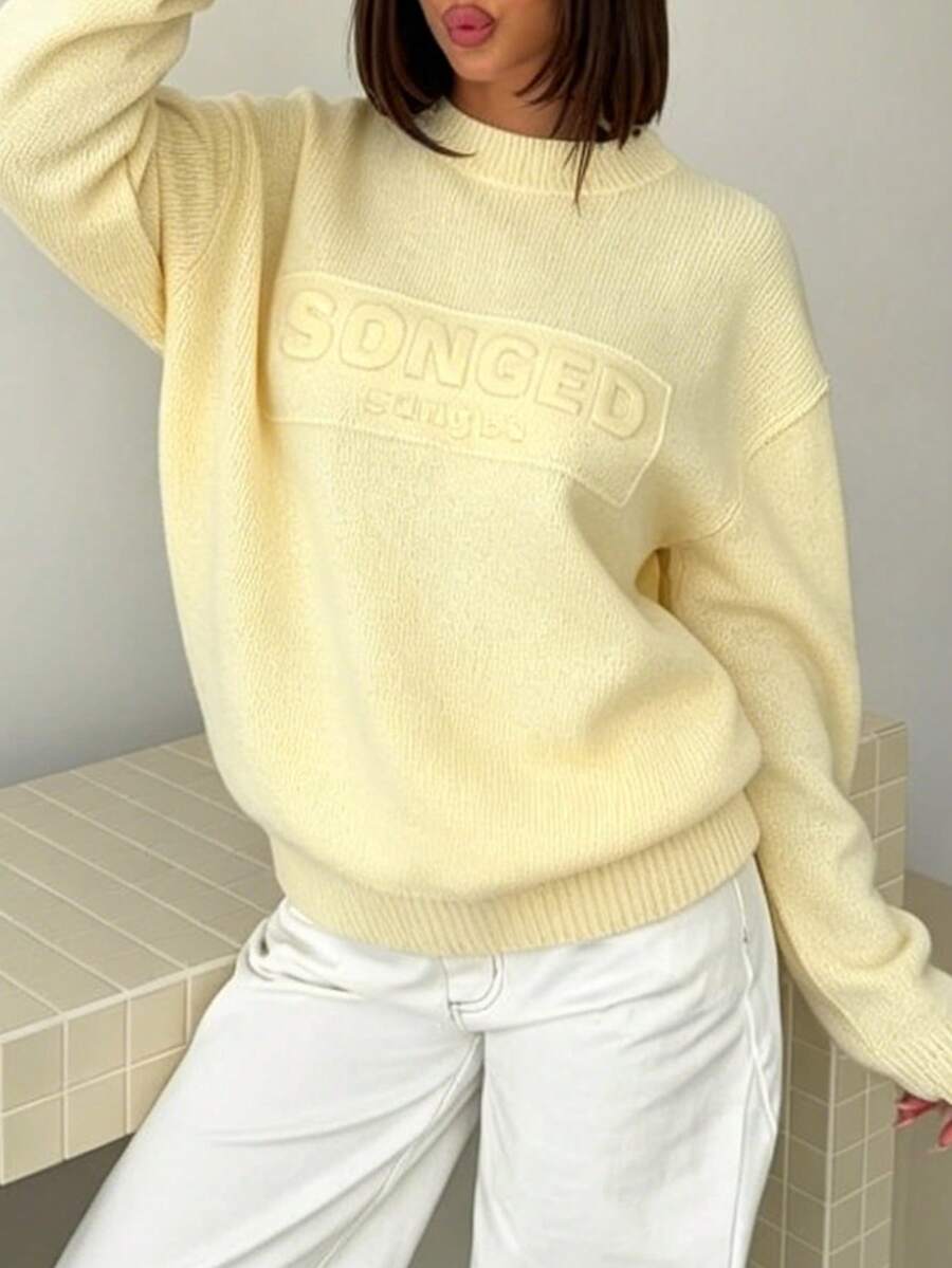 Women's Comfortable Versatile Loose Long Sleeve New Style Hot Girl Pullover Sweater Fall - Butter Yellow - View 1