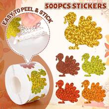 500 piezas/rollo Pegatinas holográficas láser con forma de pavo de Acción de Gracias, grandes de 1.2 pulgadas, 5 colores, etiquetas de sellado de pavo de dibujos animados de otoño para sobres, revistas, fundas de teléfono, botellas de agua, computadoras, cascos, álbumes de recortes, decoraciones DIY, empaque de regalos para fiestas de Acción de Gracias, pegatinas de sellado autoadhesivas de PVC - Multicolor - Ver 5