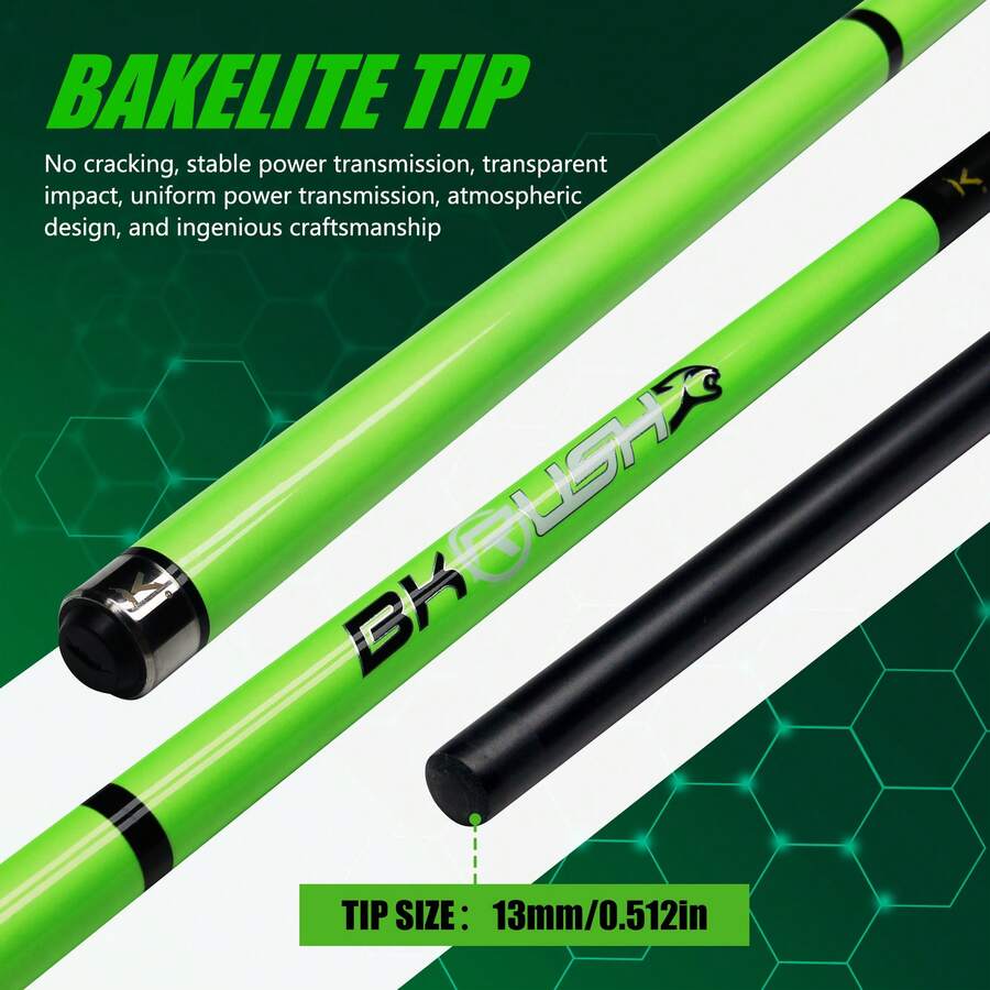 BKR 碳纖維破球跳球桿,13mm 專業酚醛樹脂皮頭,三段式可拆卸結構,優異的破球與分散效果,精準的跳球命中率,螢光綠設計,吸睛外觀。高強度碳纖維一體式桿身,強大爆發力,配備精密鎖定接口,台球愛好者提升破球與跳球能力的高 CP 值選擇 - 545-1bkr螢光綠衝跳桿 - 查看 1