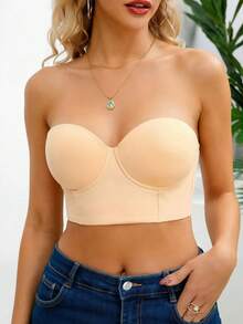 3pcs Women's Strapless Bandeau Bra, Solid Color Backless Push-Up Lift-Up Anti-Sagging Bra - Multicolor - View 6