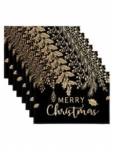 1/2/4/5/6/8pcs Digital Printed Placemats, Christmas Pattern Printed Placemats Table Decor, Suitable For Daily, Holiday, Party, Birthday, Wedding, Dinner, Kitchen, Dining Room And Home Textile Decoration - Multicolor - View 7