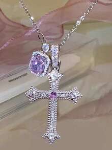 1 buah Kalung Liontin Kubus Salib Perak, Cocok untuk Pemakaian Sehari-hari Wanita, Kencan, dan Pesta - Perak - View 9