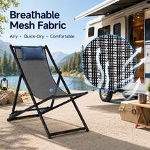 ERUIV Outdoor Folding Lounge Chair With Breathable Mesh Seat, Portable Reclining Chair With Metal Frame And Removable Headrest, Adjustable Backrest Camping Chair For Patio, Garden, Beach, Pool, Terrace And Outdoor Relaxation, Black - Black - View 9