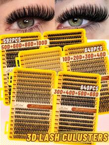 Set Inokulasi Bulu Mata Gugus 640/590, Tebal 10D-100D, Gulungan D 8-16mm Campuran, Gaya Komik, Cocok Untuk Pemula DIY, Gugusan Bulu Mata, Bulu Mata Manga, Kit Gugusan Bulu Mata - D - View 2