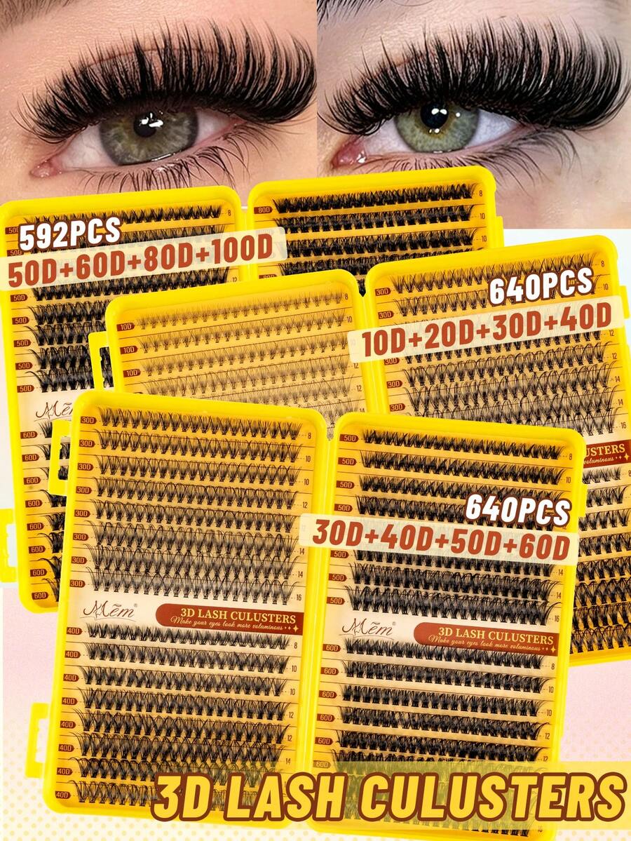 Set Inokulasi Bulu Mata Gugus 640/590, Tebal 10D-100D, Gulungan D 8-16mm Campuran, Gaya Komik, Cocok Untuk Pemula DIY, Gugusan Bulu Mata, Bulu Mata Manga, Kit Gugusan Bulu Mata