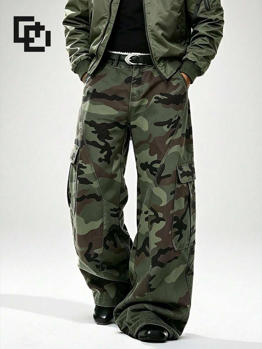 Men's Spring/Autumn Casual Fashion Straight Leg Outdoor Camouflage Cargo Pants - Army Green - View 1