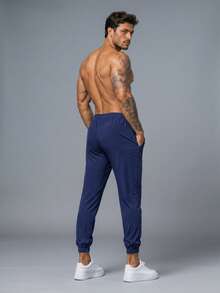 Milimetrica Men's Tactel Jogger Pants With Elastane, Gym Training, Elastic Waistband, Drawstring, And Functional Pocket - Navy Blue - View 4