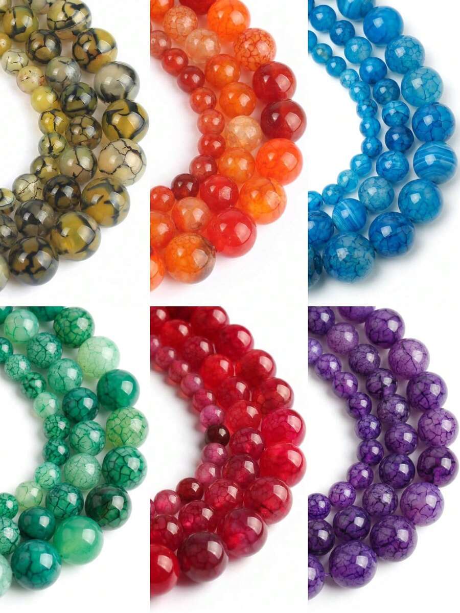1 Strand Natural Dragon Pattern Agate Beads DIY Round Beads Multicolor Optional For Bracelet Or Necklace Making 6mm 8mm 10mm