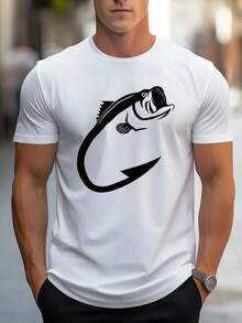 Fishing Hook Graphic T-Shirt, Funny Gift For Fishermen, For Men - 白色 - 查看 1