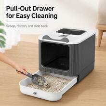 Large Enclosed Cat Litter Box, Top Entry, High Side Walls, Foldable Easy-To-Clean Pull-Out Tray, Effective Odor Control, Spacious Interior, Suitable For Large Cats, Tool-Free Assembly, Comes With Hanging Litter Scoop, Modern Home Design - one-size - View 6