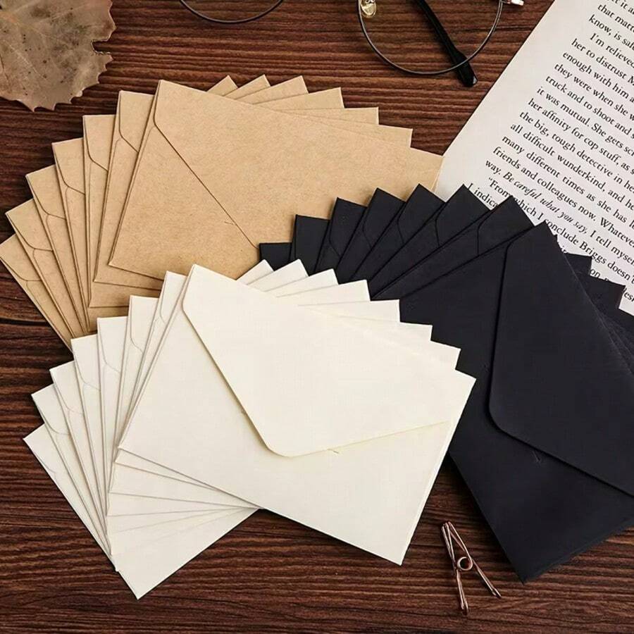 20/50pcs Vintage Square Mini Envelopes,Measuring 6.99cm*10.49cm, Exquisitely Elegant, Suitable For Various Occasions Such As Invitations, Business Cards, Greeting Cards,Christmas And Birthdays - Small Envelope - View 1