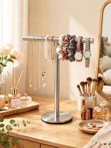 1pc T-Shaped Desktop Towel Rack, Drill-Free Standing Metal Hand Towel Holder, Bathroom Vanity Kitchen Countertop Small Towel Storage, Matte Black/Silver Dual Color Options Desktop Towel Rack, Jewelry Storage Rack, Bathroom Towel Bar, Countertop T-Shaped Toilet Paper Holder, Storage Rack - Multicolor - View 6