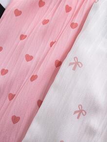 3pcs/Set Girls' Casual Fashion Elastic Waist Faux Button Decor Pink Bow Heart Print Loose Straight Leg Pants, Spring/Autumn - Multicolor - View 4
