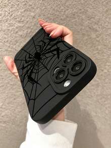 1 pieza Funda de teléfono con patrón de telaraña negra de cobertura completa, compatible con Apple 17 16 15 14 13 12 11 Plus Pro Max Series, funda protectora personalizada estilo Ins, funda de teléfono de moda, protección de cobertura completa minimalista, imagen linda, funda protectora de moda TPU anti-caída minimalista, diseño de alta estética, regalo de cumpleaños, regalo de vacaciones - Multicolor - Ver 4