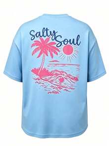 Plus Size Women's Casual Fashion Graphic Print Summer Beach Pattern T-Shirt Top - Multicolor - View 7