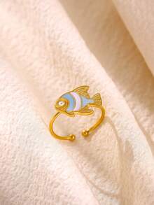 Summer Ocean Shell Open Ring Women Stainless Steel Gold Color Enamel Seashell Rings And Tiny Ball Pendant Crystal Inlaid Jewelry - Yellow Gold - View 10