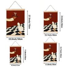 1pc Funny White Duck Cocktail Martini Wall Art Canvas Poster Prints Vintage Checkered Bar Kitchen Painting Artwork Picture Giclee Print Quirky Dining Room Home Decoration Decors Unframed /Framed Or Wooden Hanging - Pattern - View 9