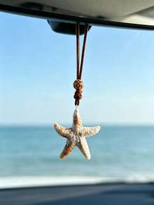 1pc Ocean Style Starfish Car Rearview Mirror Hanging Ornament, Realistic Resin Starfish Pendant Car Interior Decoration - A - View 5