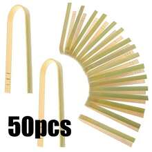 1-100pcs Bamboo Food Tongs, Bamboo Cooking Tongs, Exquisite Bamboo Serving Tongs, Toast Tongs, Cold Plate Accessories, Can Grip Cheese, Toast, Bread, Sushi, Pickles, Tea, Suitable For Parties, Catering, Baking, Buffet And Home - Beige - View 15