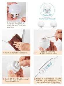 3-Color Dimmable LED Vanity Mirror Light Bulb 5V USB Fill Light DIY Rotating Retractable Cord 2LED/6LED/10LED/14LED Suitable For Bathroom, Bedroom, Dressing Table, Hair Salon - 3-color Dimmable - View 7
