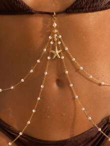 1 buah Rantai Tubuh Bikini Seksi Metalik dengan Mutiara Imitasi, Rantai Pinggang Halus, untuk Perhiasan Pesta Klub Malam - Emas - View 14